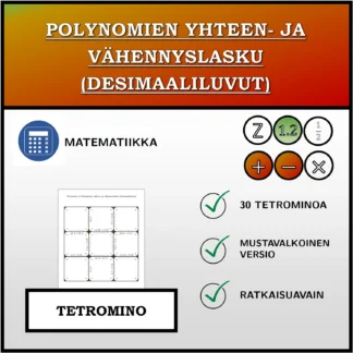 Tetromino: Polynomien yhteen- ja vähennyslasku (desimaaliluvut)