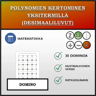 Domino: Polynomien kertominen yksitermillä (desimaaliluvut)