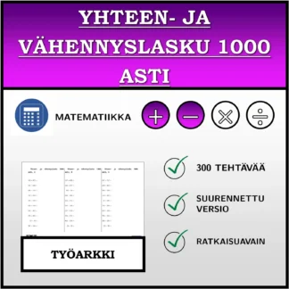 Työarkki: Yhteen- ja vähennyslasku 1000 asti