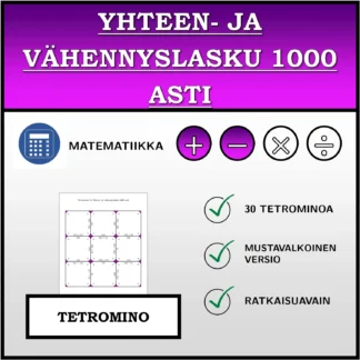 Tetromino: Yhteen- ja vähennyslasku 1000 asti