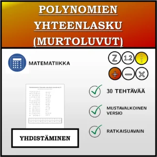 Yhdistämistehtävä: Polynomien yhteenlasku (murtoluvut)
