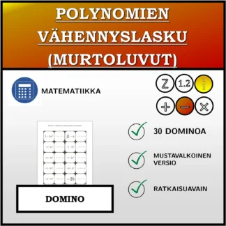 Domino: Polynomien vähennyslasku (murtoluvut)