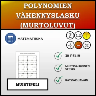 Muistipeli: Polynomien vähennyslasku (murtoluvut)