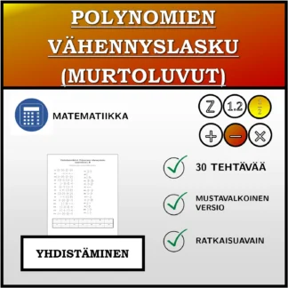 Yhdistämistehtävä: Polynomien vähennyslasku (murtoluvut)