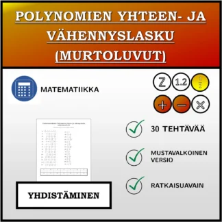 Yhdistämistehtävä: Polynomien yhteen- ja vähennyslasku (murtoluvut)