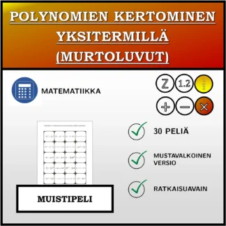 Muistipeli: Polynomien kertominen yksitermillä (murtoluvut)