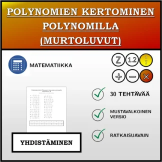 Yhdistämistehtävä: Polynomien kertominen polynomilla (murtoluvut)
