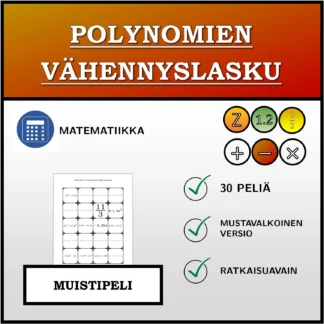 Muistipeli: Polynomien vähennyslasku