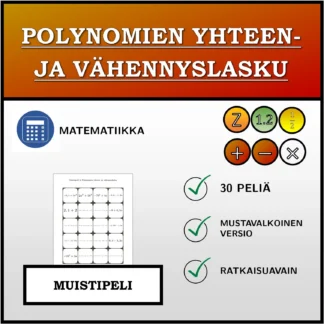 Muistipeli: Polynomien yhteen- ja vähennyslasku