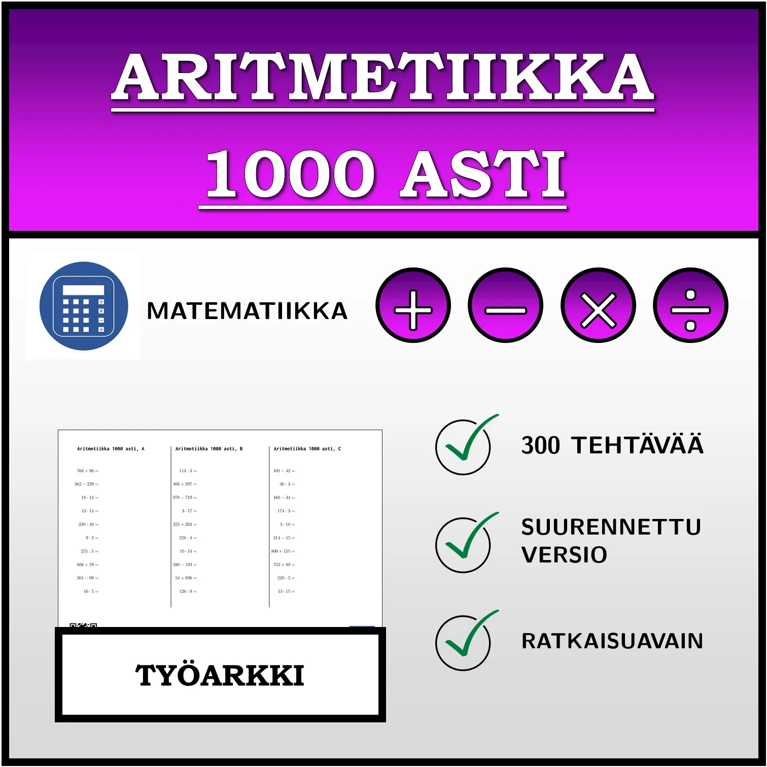 Työarkki: Aritmetiikka 1000 asti