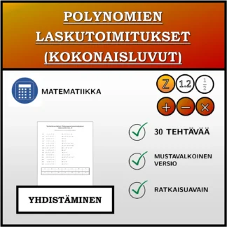 Yhdistämistehtävä: Polynomien laskutoimitukset (kokonaisluvut)