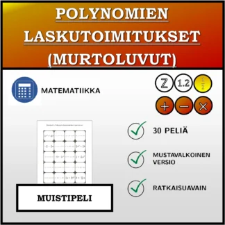 Muistipeli: Polynomien laskutoimitukset (murtoluvut)