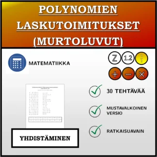 Yhdistämistehtävä: Polynomien laskutoimitukset (murtoluvut)