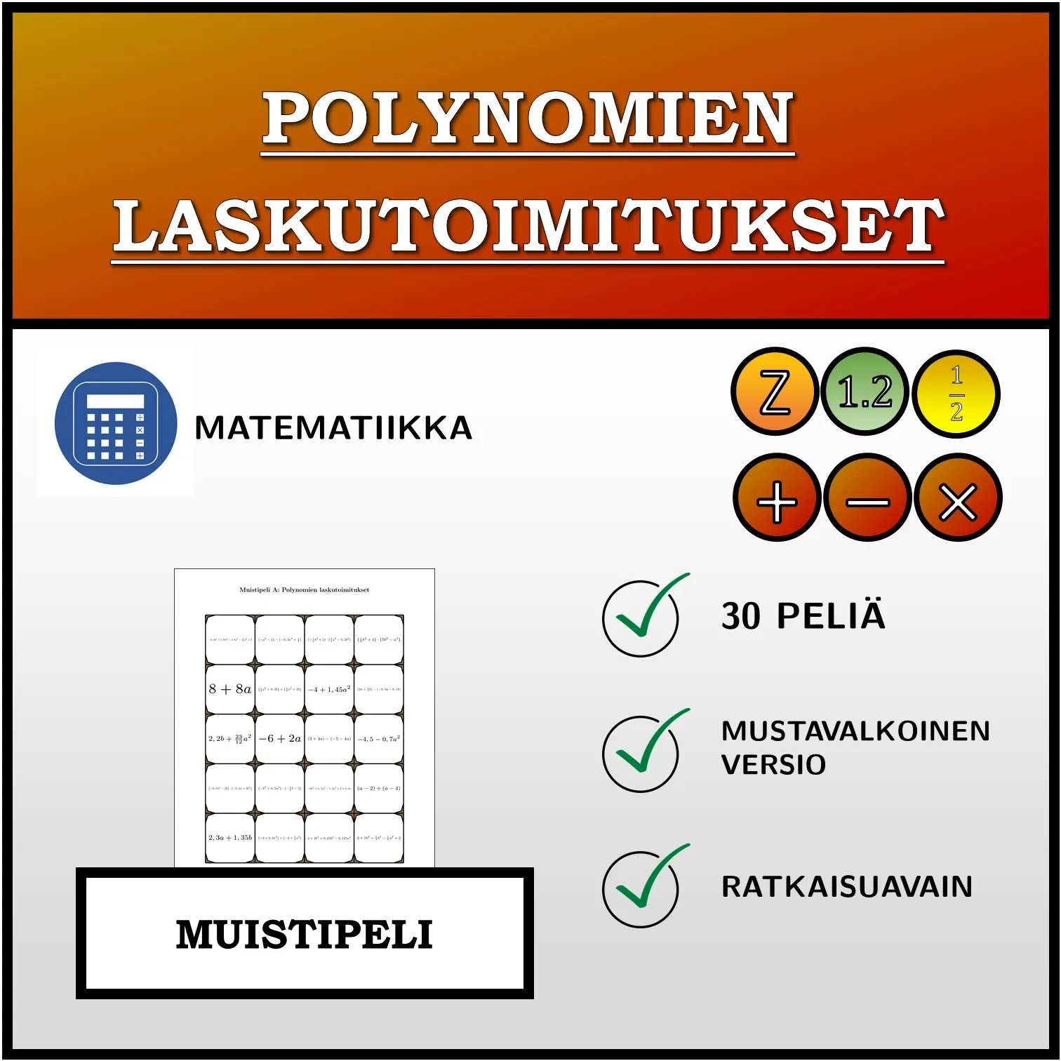 Muistipeli: Polynomien laskutoimitukset