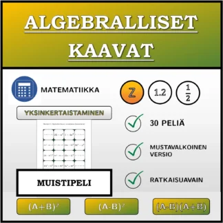 Muistipeli: Algebralliset kaavat, sieventäminen (kokonaisluvut)