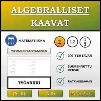 Työarkki: Algebralliset kaavat, sieventäminen (kokonaisluvut)