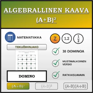 Domino: Algebrallinen kaava (A+B)², tekijöihin jakaminen (kokonaisluvut)