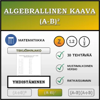 Yhdistämistehtävä: Algebrallinen kaava (A-B)², tekijöihin jakaminen (kokonaisluvut)