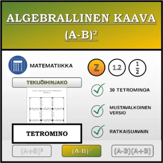 Tetromino: Algebrallinen kaava (A-B)², tekijöihin jakaminen (kokonaisluvut)