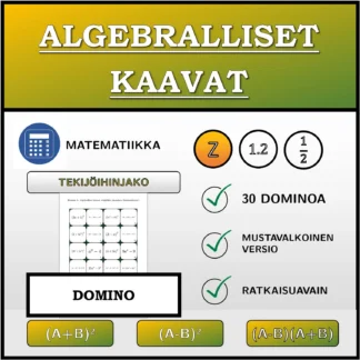 Domino: Algebralliset kaavat, tekijöihin jakaminen (kokonaisluvut)