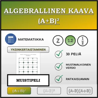 Muistipeli: Algebrallinen kaava (A+B)², sieventäminen (desimaaliluvut)