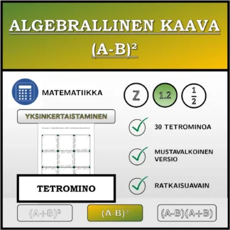 Tetromino: Algebrallinen kaava (A-B)², sieventäminen (desimaaliluvut)