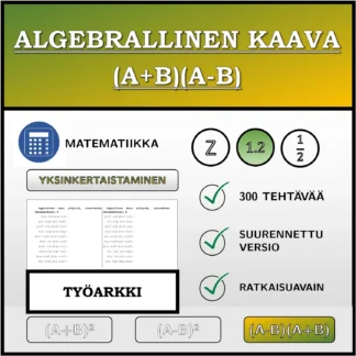 Työarkki: Algebrallinen kaava (A+B)(A-B), sieventäminen (desimaaliluvut)