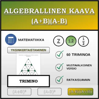 Trimino: Algebrallinen kaava (A+B)(A-B), sieventäminen (desimaaliluvut)