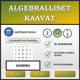 Domino: Algebralliset kaavat, sieventäminen (desimaaliluvut)