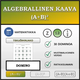 Domino: Algebrallinen kaava (A+B)², tekijöihin jakaminen (desimaaliluvut)