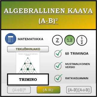 Trimino: Algebrallinen kaava (A-B)², tekijöihin jakaminen (desimaaliluvut)