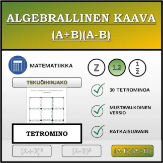 Tetromino: Algebrallinen kaava (A+B)(A-B), tekijöihin jakaminen (desimaaliluvut)