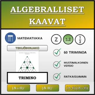 Trimino: Algebralliset kaavat, tekijöihin jakaminen (desimaaliluvut)