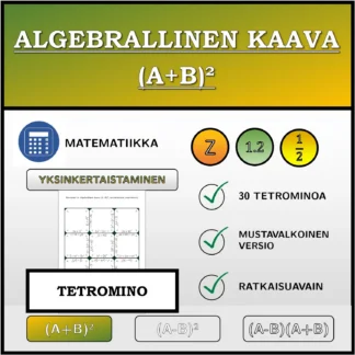 Tetromino: Algebrallinen kaava (A+B)², sieventäminen (murtoluvut)