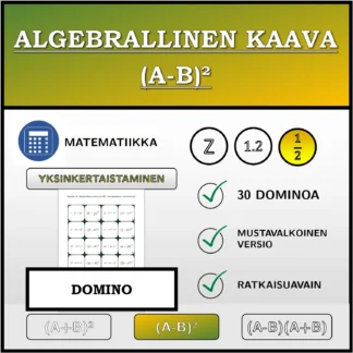 Domino: Algebrallinen kaava (A-B)², sieventäminen (murtoluvut)