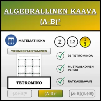 Tetromino: Algebrallinen kaava (A-B)², sieventäminen (murtoluvut)