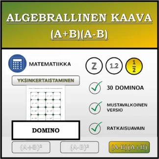 Domino: Algebrallinen kaava (A+B)(A-B), sieventäminen (murtoluvut)
