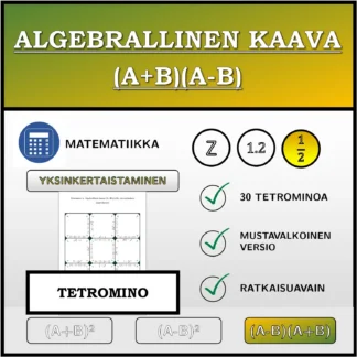 Tetromino: Algebrallinen kaava (A+B)(A-B), sieventäminen (murtoluvut)