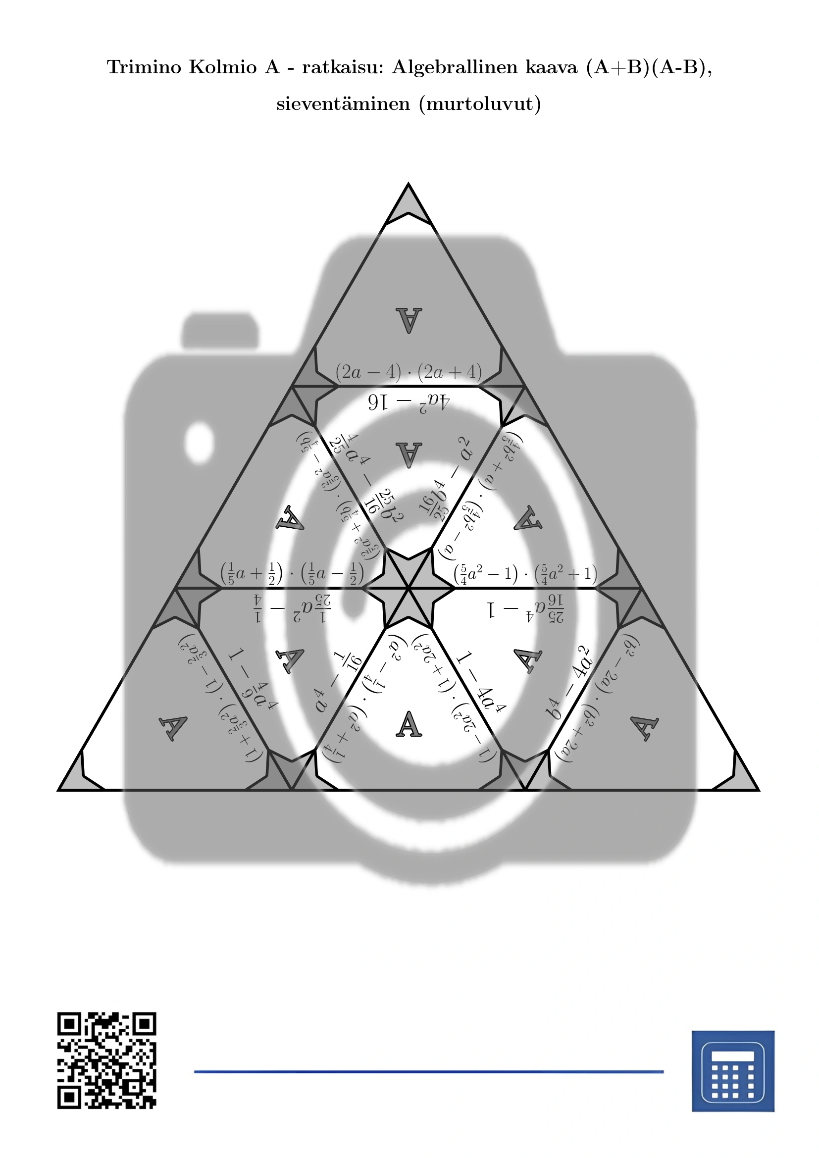 Trimino: Algebrallinen kaava (A+B)(A-B), sieventäminen (murtoluvut) - Image 6