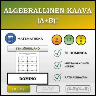 Domino: Algebrallinen kaava (A+B)², tekijöihin jakaminen (murtoluvut)