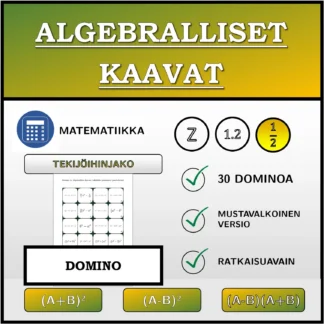 Domino: Algebralliset kaavat, tekijöihin jakaminen (murtoluvut)