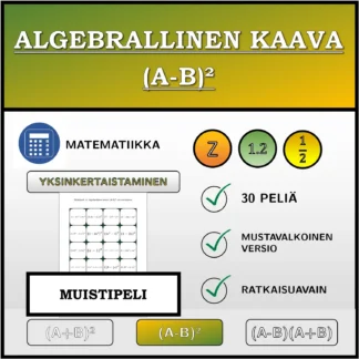 Muistipeli: Algebrallinen kaava (A-B)², sieventäminen