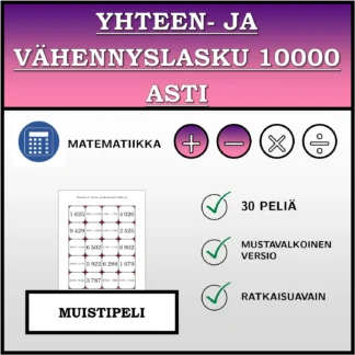Muistipeli: Yhteen- ja vähennyslasku 10000 asti