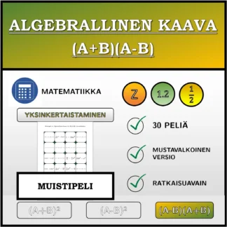 Muistipeli: Algebrallinen kaava (A+B)(A-B), sieventäminen