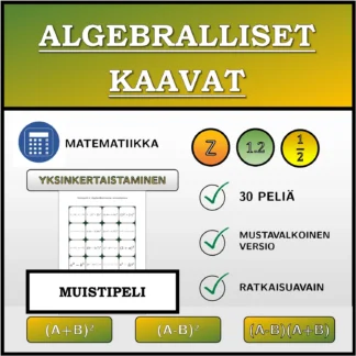 Muistipeli: Algebralliset kaavat, sieventäminen