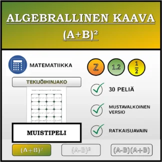 Muistipeli: Algebrallinen kaava (A+B)², tekijöihin jakaminen