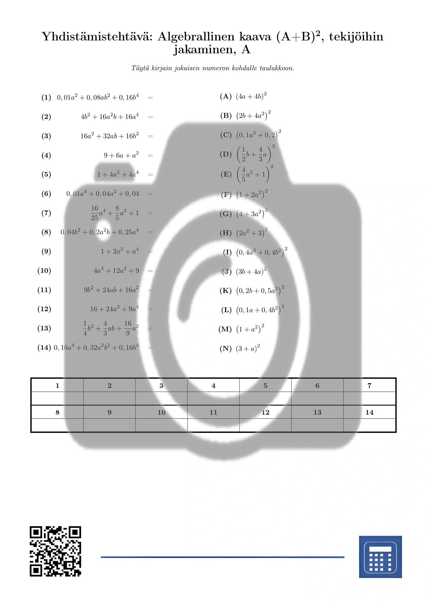 Yhdistämistehtävä: Algebrallinen kaava (A+B)², tekijöihin jakaminen - Image 2