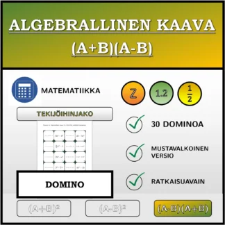 Domino: Algebrallinen kaava (A+B)(A-B), tekijöihin jakaminen