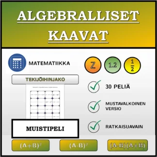 Muistipeli: Algebralliset kaavat, tekijöihin jakaminen