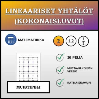 Muistipeli: Lineaariset yhtälöt (kokonaisluvut)